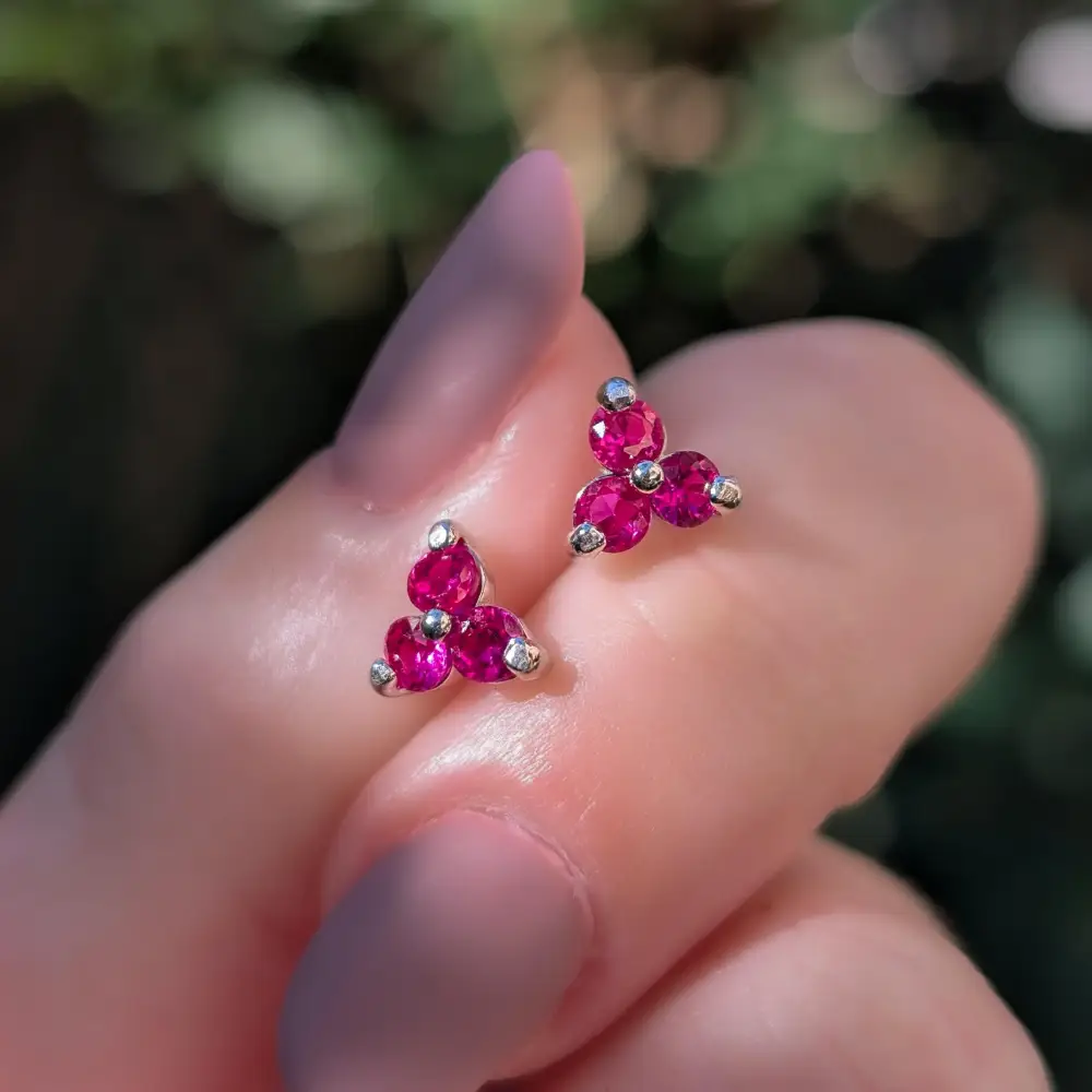 Tri-Cluster Ruby Stud Earrings - Image 7