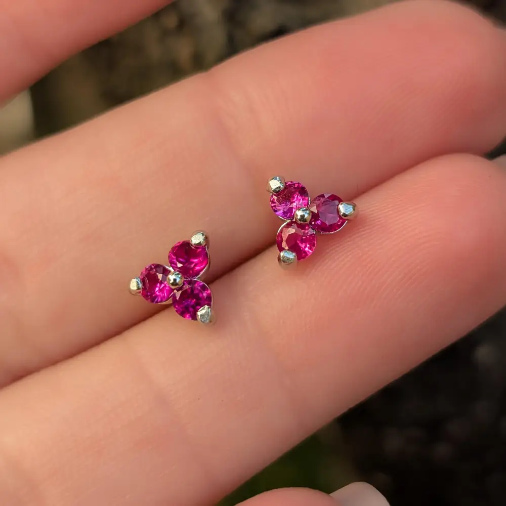 Tri-Cluster Ruby Stud Earrings - Image 8