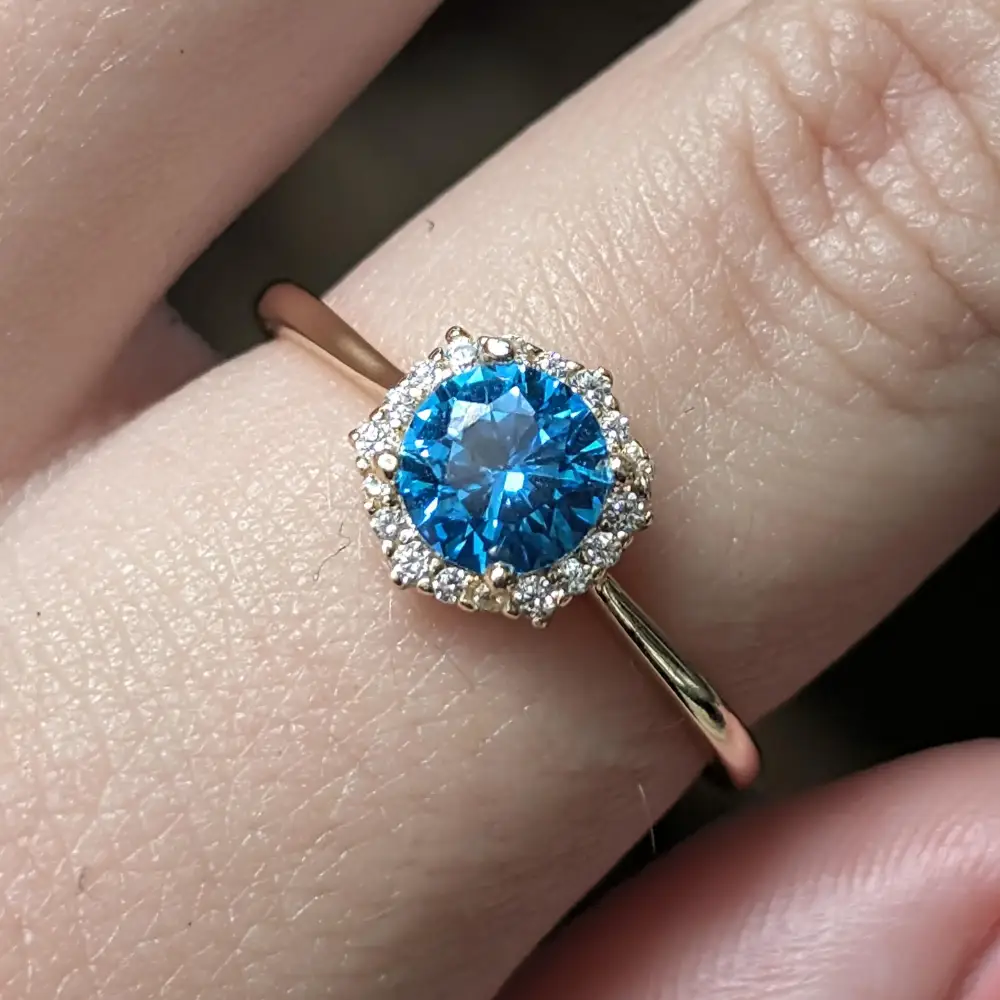 Vintage Hexagon Ring - Blue Topaz Halo - Image 4
