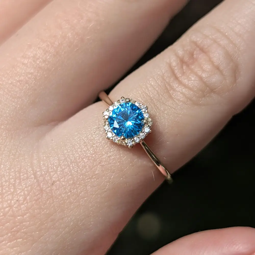 Vintage Hexagon Ring - Blue Topaz Halo - Image 7
