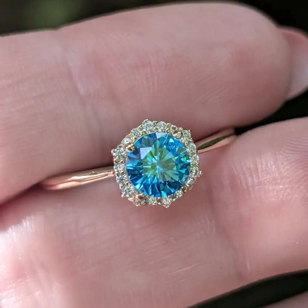 Vintage Hexagon Ring - Blue Topaz Halo - Image 9