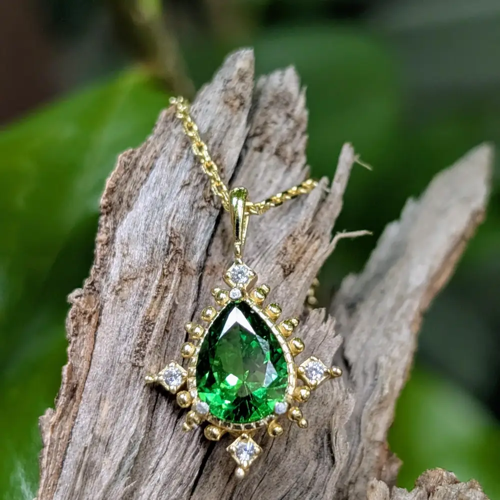 Vintage Teardrop Emerald Halo Pendant Necklace - Image 6