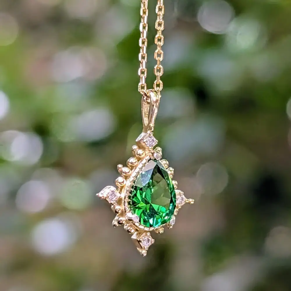 Vintage Teardrop Emerald Halo Pendant Necklace - Image 7