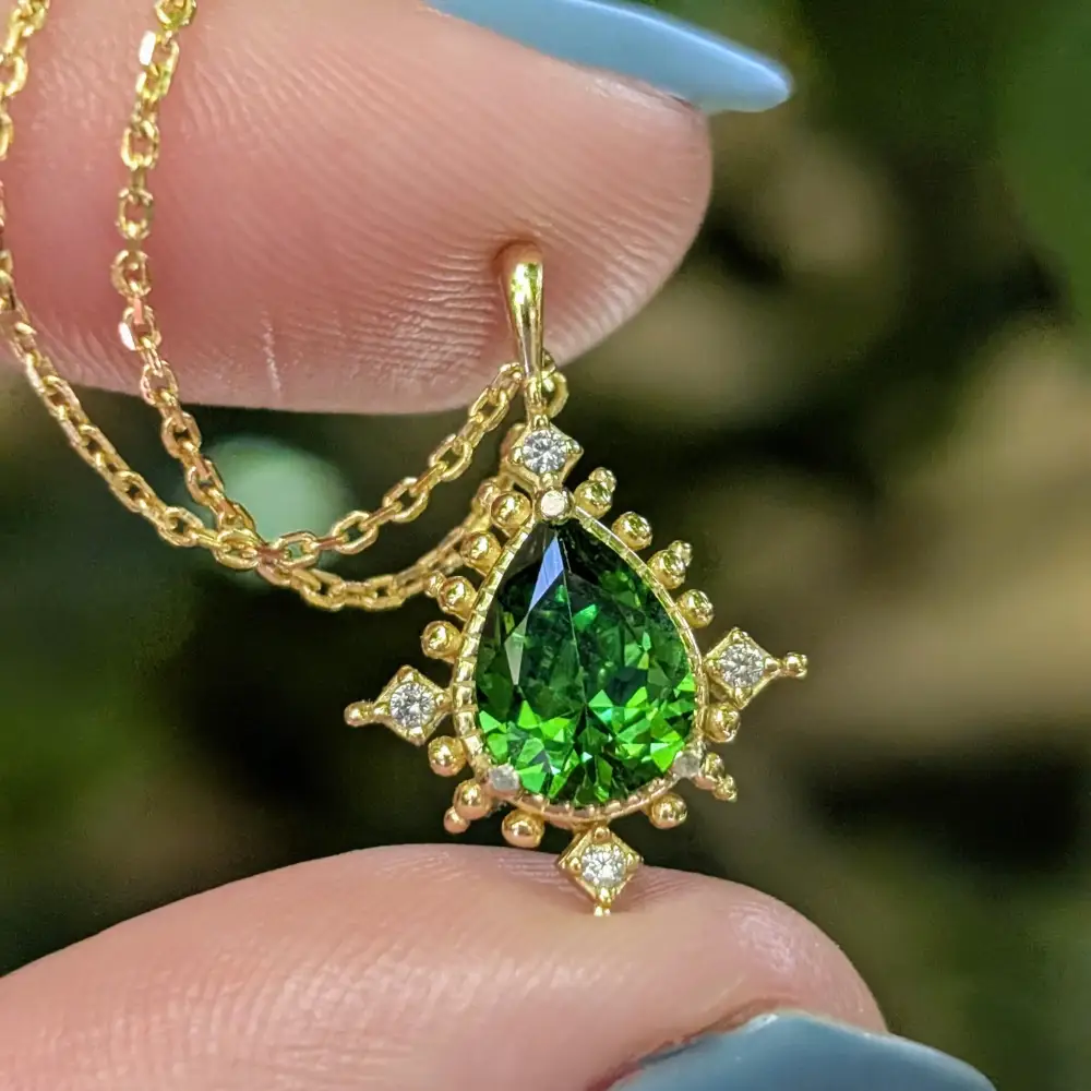Vintage Teardrop Emerald Halo Pendant Necklace - Image 8