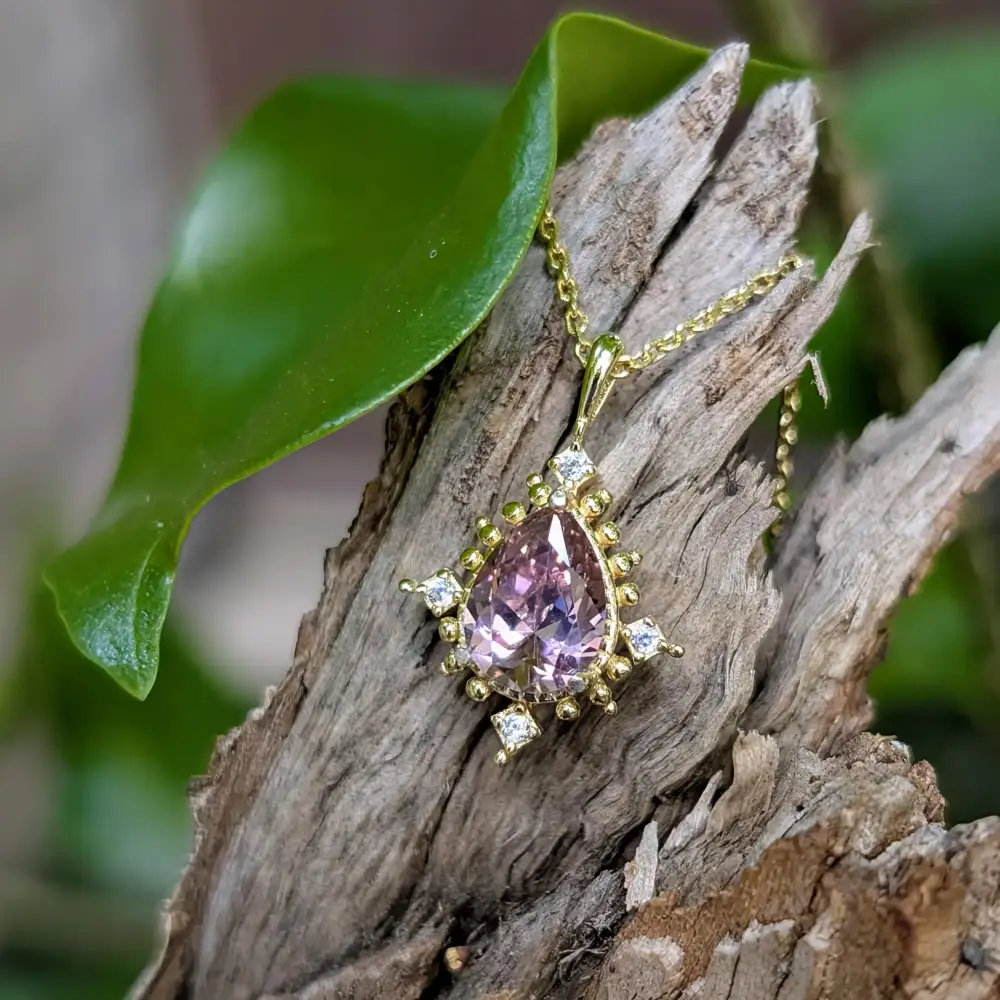 Vintage Teardrop Pink Tourmaline Halo Pendant Necklace - Image 6