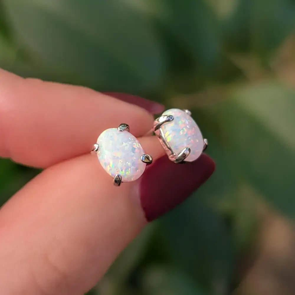 White Fire Opal Stud Earrings - Image 10