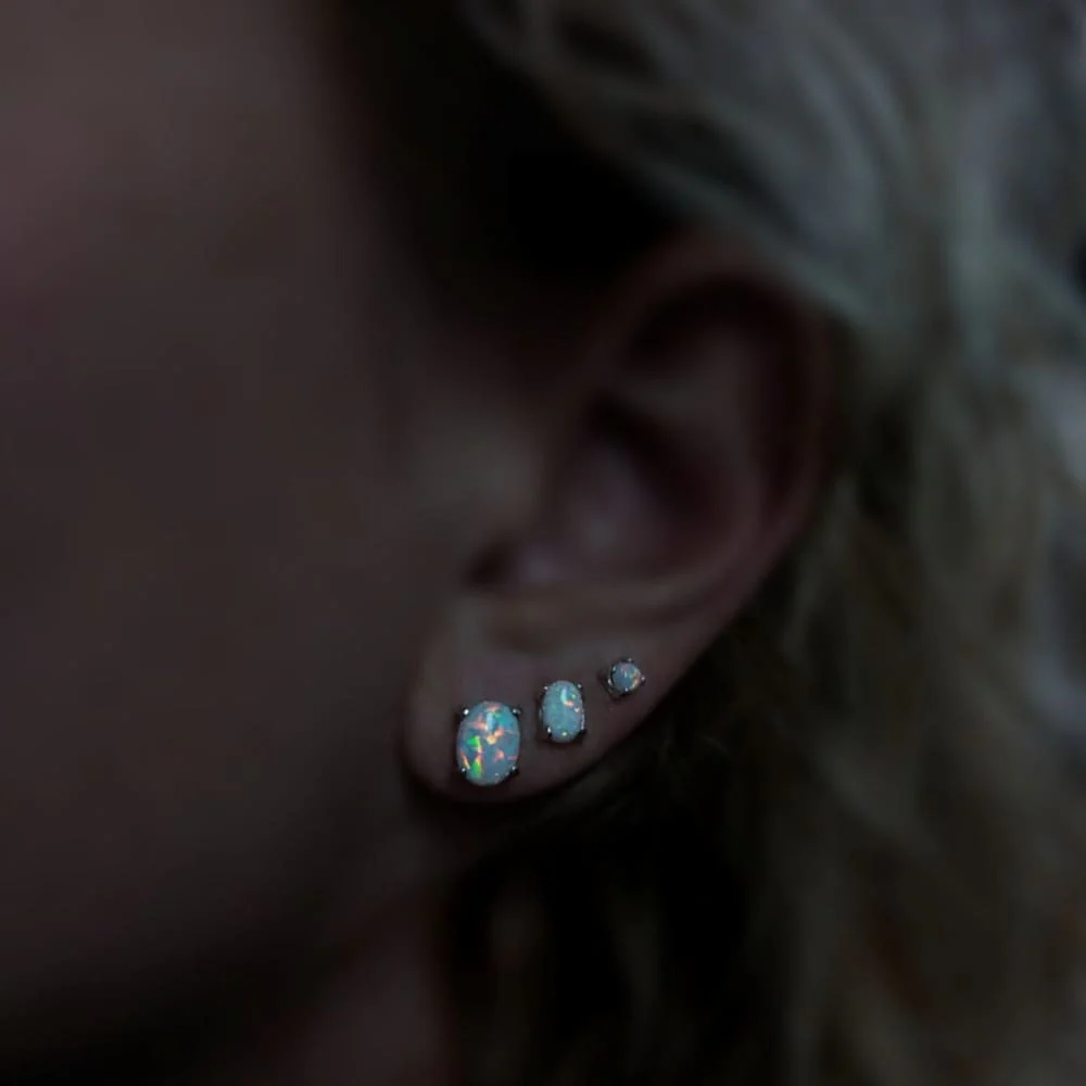 White Fire Opal Stud Earrings - Image 11