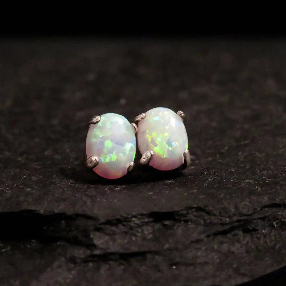 White Fire Opal Stud Earrings - Image 6