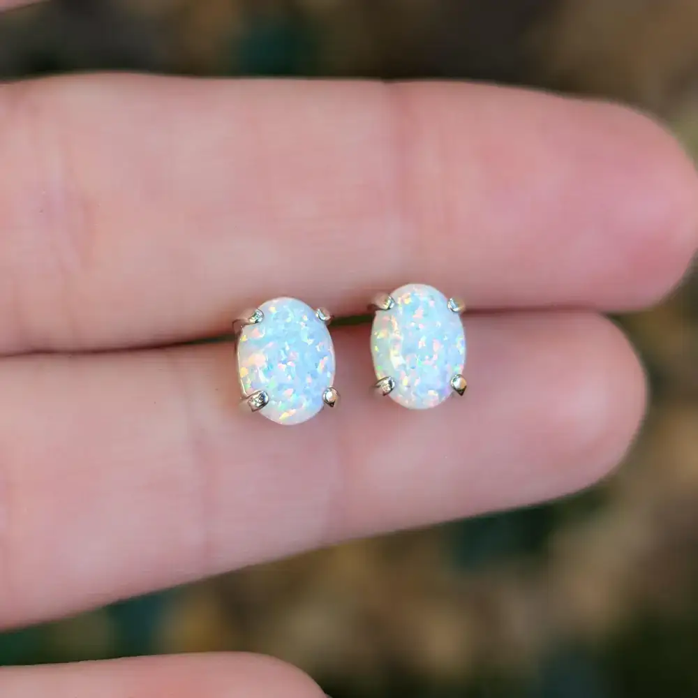 White Fire Opal Stud Earrings - Image 9