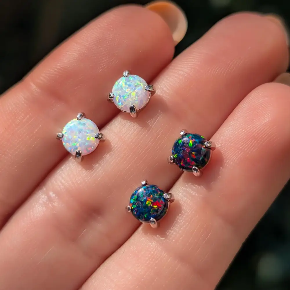 White Opal Stud Earrings - Image 8