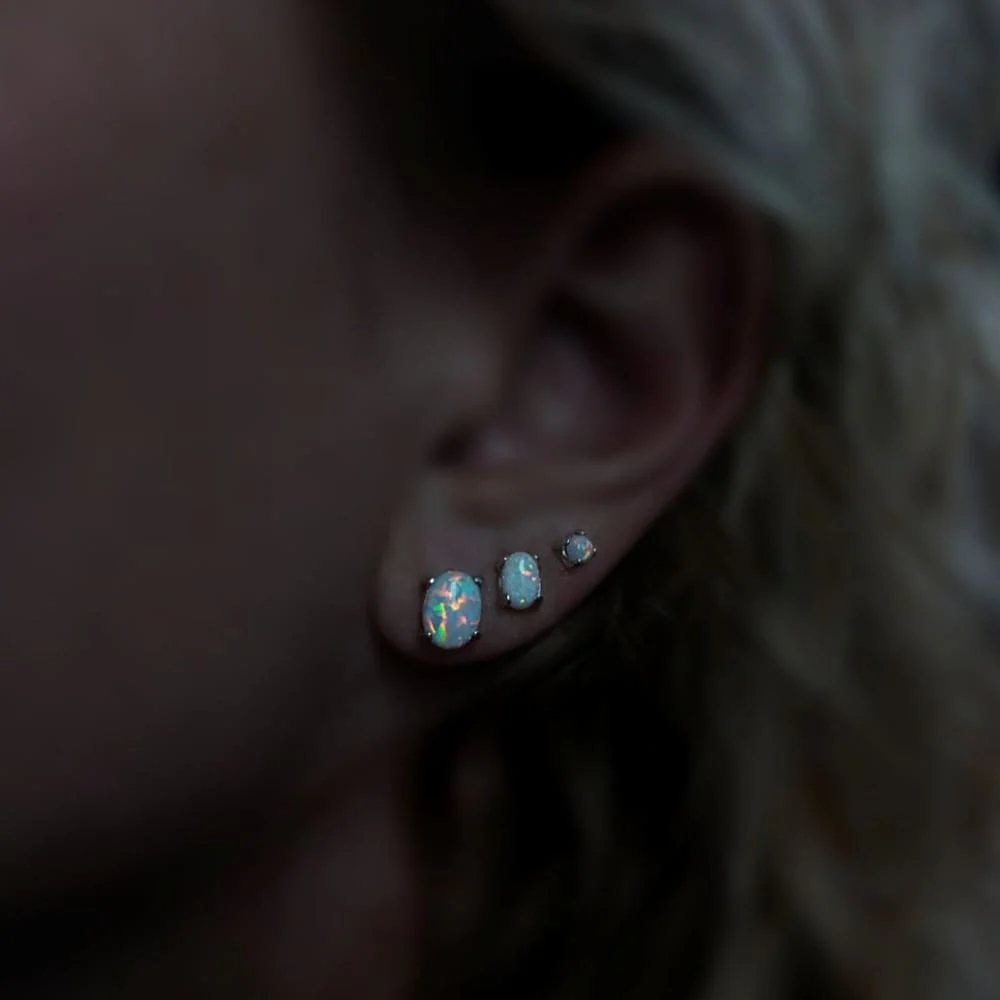 White Opal Stud Earrings - Image 11