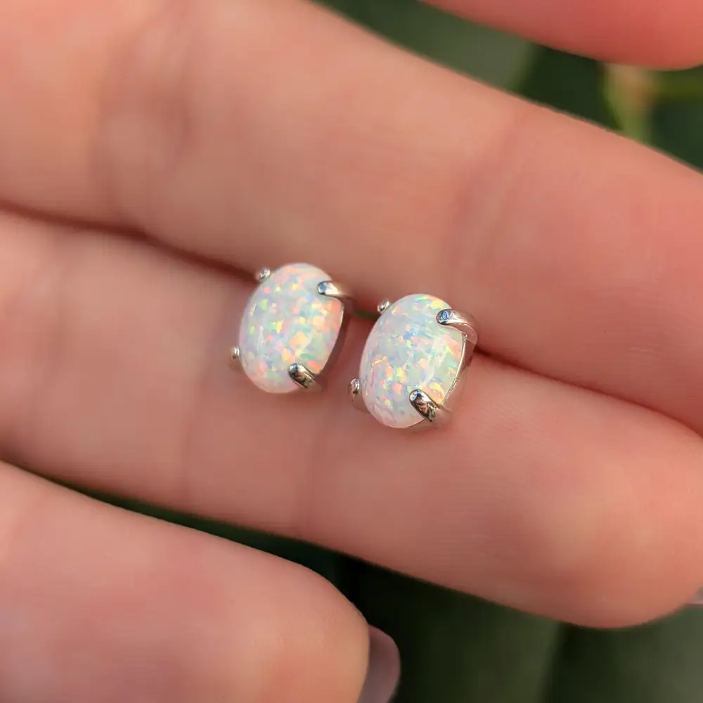 White Opal Stud Earrings - Image 5