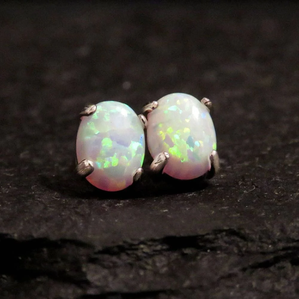 White Opal Stud Earrings - Image 6