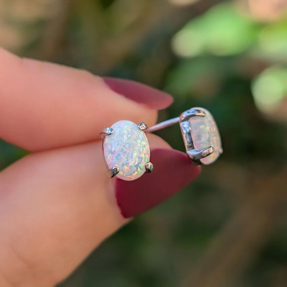 White Opal Stud Earrings - Image 7