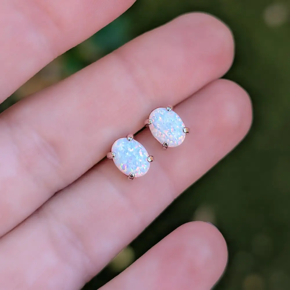 White Opal Stud Earrings - Image 8
